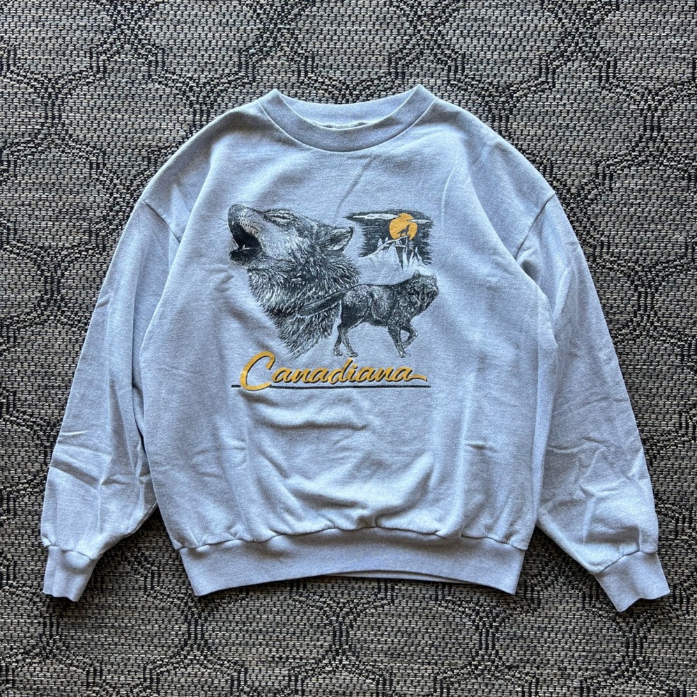 Vintage Stanfield's Sweatshirt Mens XL Gray Wolf Canadiana Crewneck Nature 90s